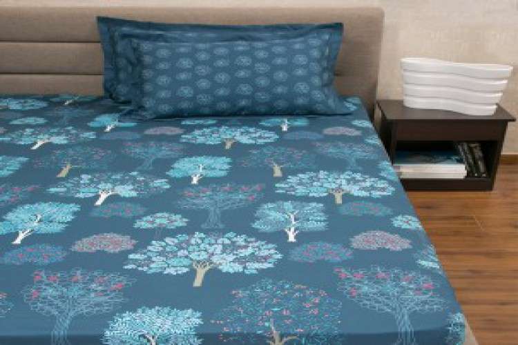 Acadia Blue Cotton Bed Sheet Online 6976159