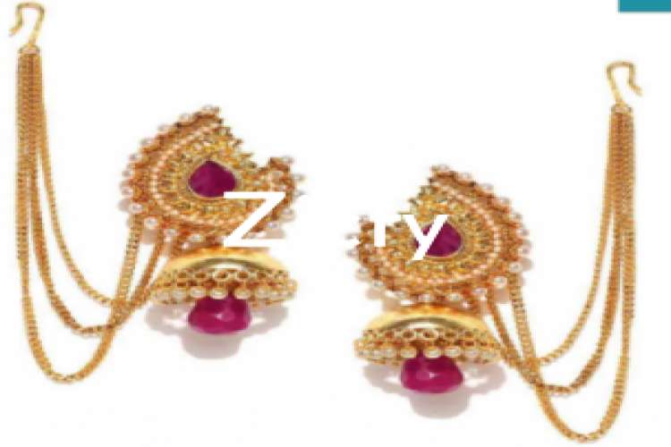 Gold Plated Stone Studded Jhumkas In Pink Stone 1890978