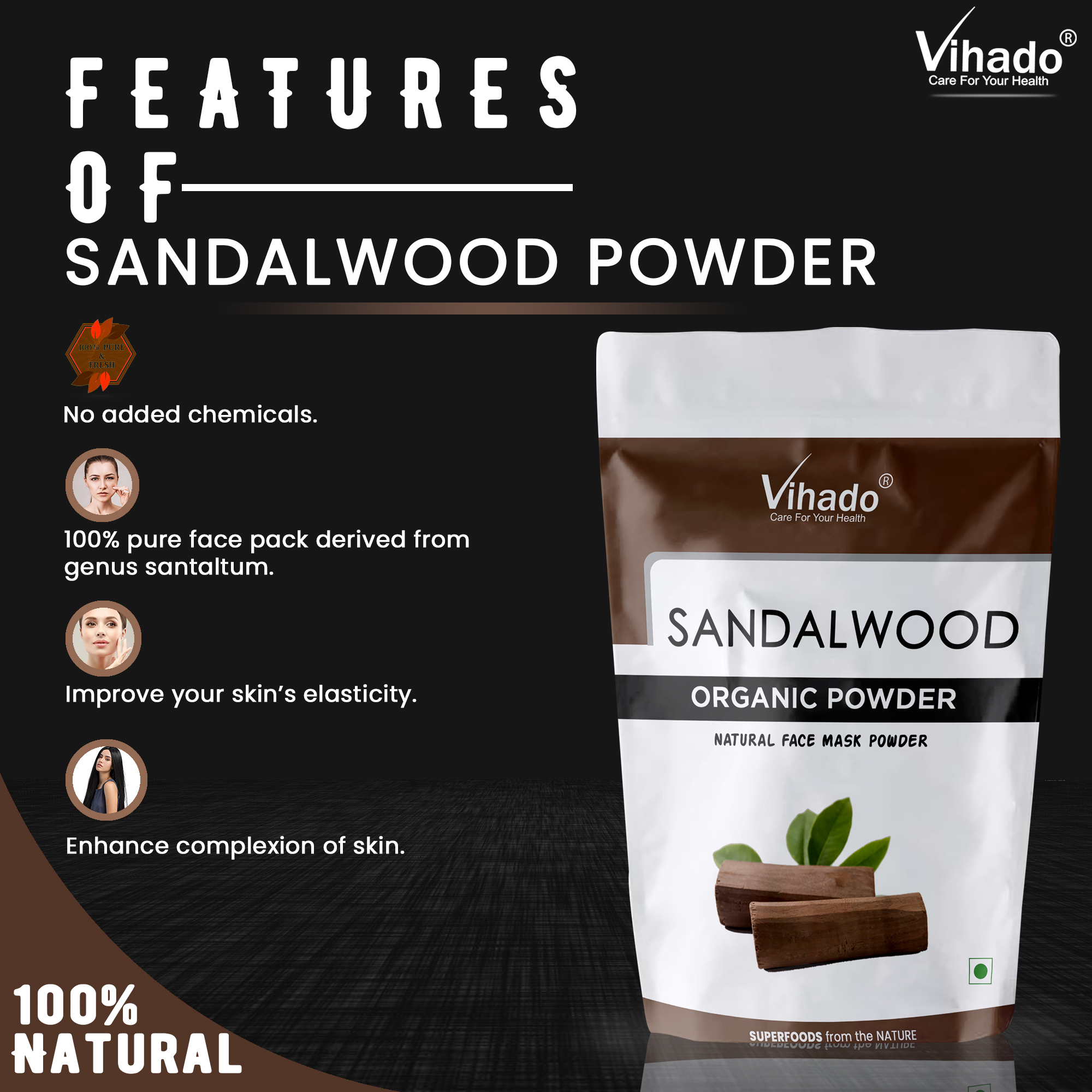 Vihado Sandalwood Chandan Powder Facial And Skin Care 16593474787